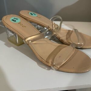 BAMBOO Clear Strap Tan Heels